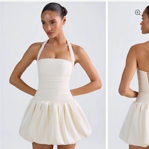 Oh Polly Cream Pleated Halter Mini Dress